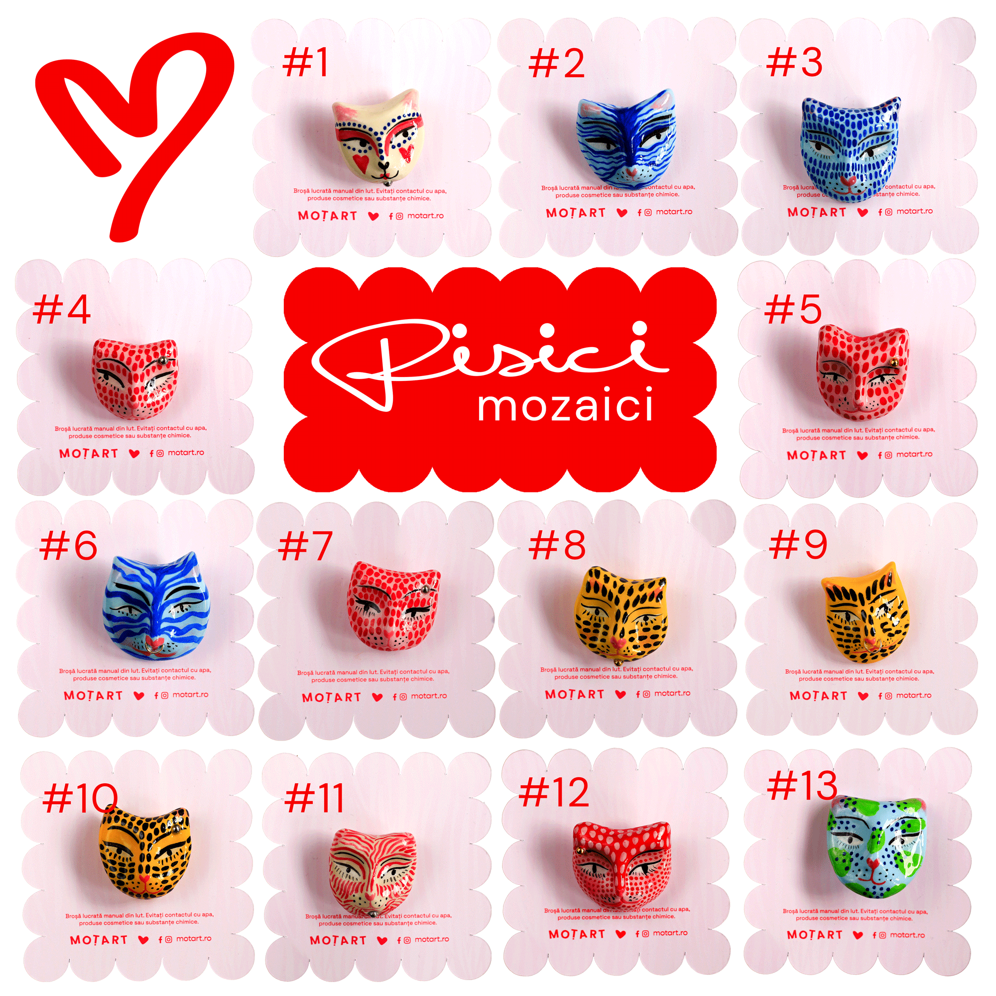 Broșă Pisici Mozaici