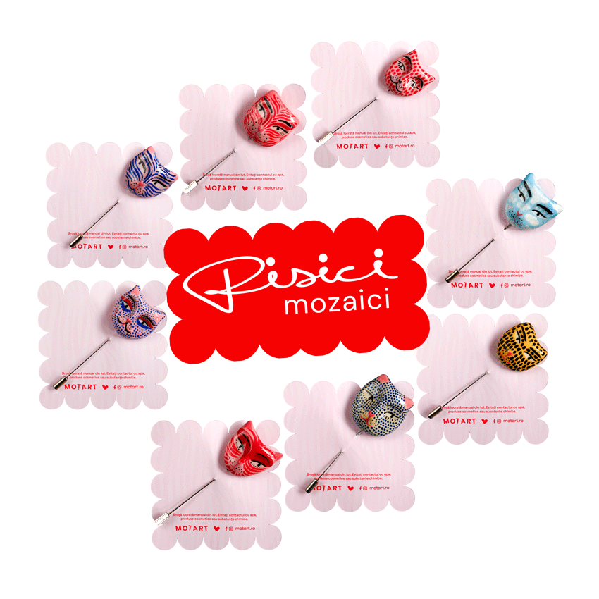 Broșă Pisici Mozaici