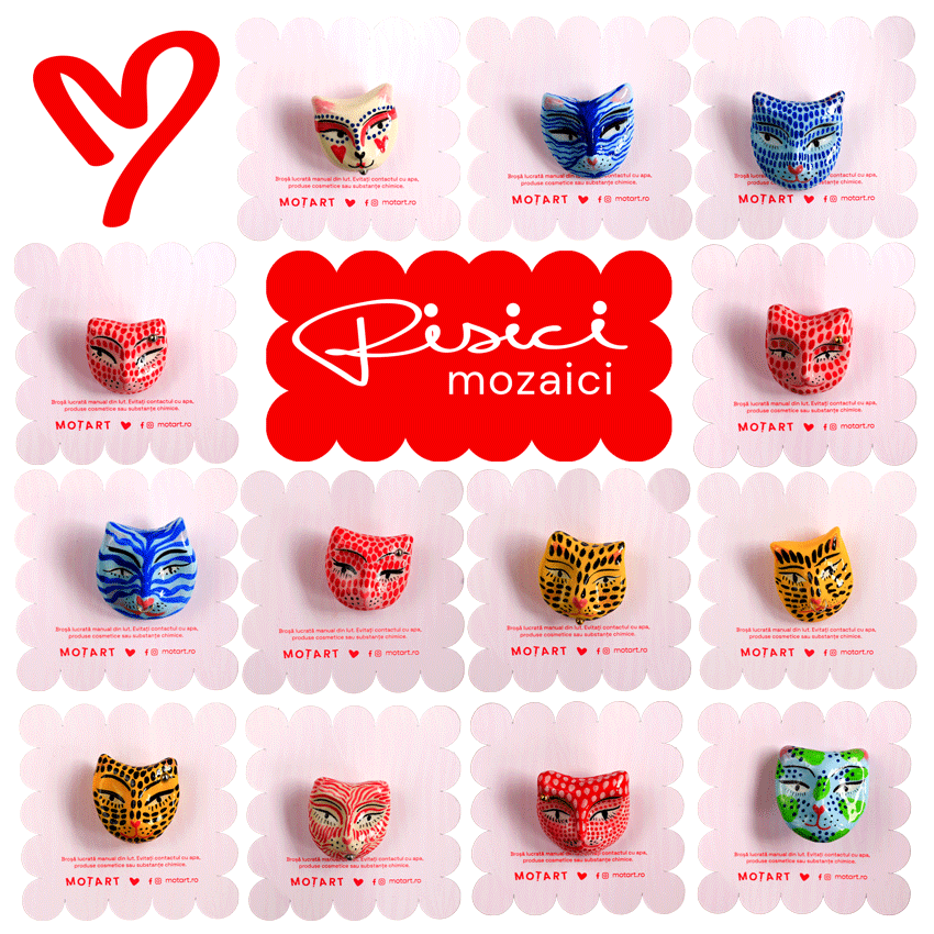 Broșă Pisici Mozaici